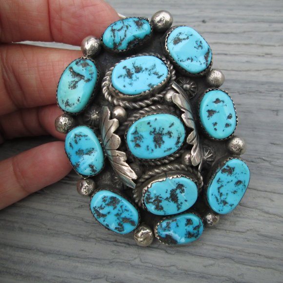 Early Old Navajo Sterling Silver & Genuine Sleeping Beauty TURQUOISE Ring - Picture 5 of 7